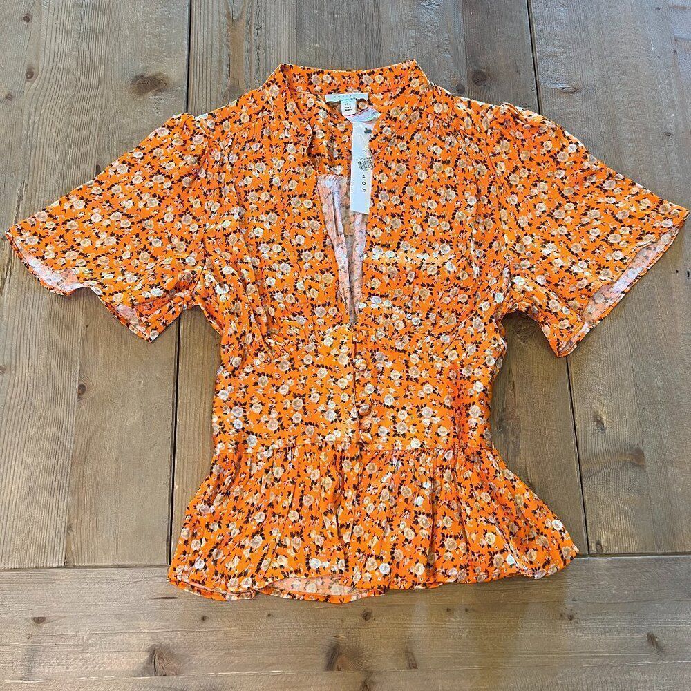 Top Shop Orange Floral Blouse Size 2 NWT